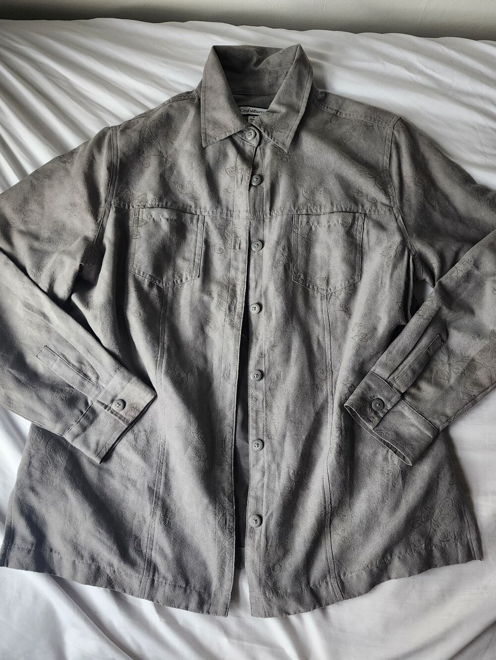 Croft & Barrow Gray Button Down Collared Jacket Embossed Floral Size Medium 90s
